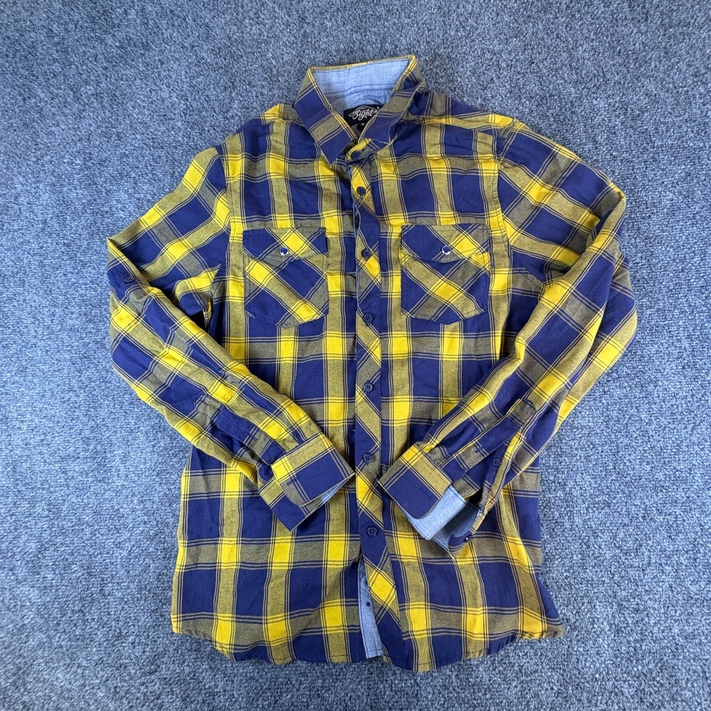 Eighty Eight Flannel Shirt Men Medium Yellow Blue Plaid Cotton Pockets Button Up